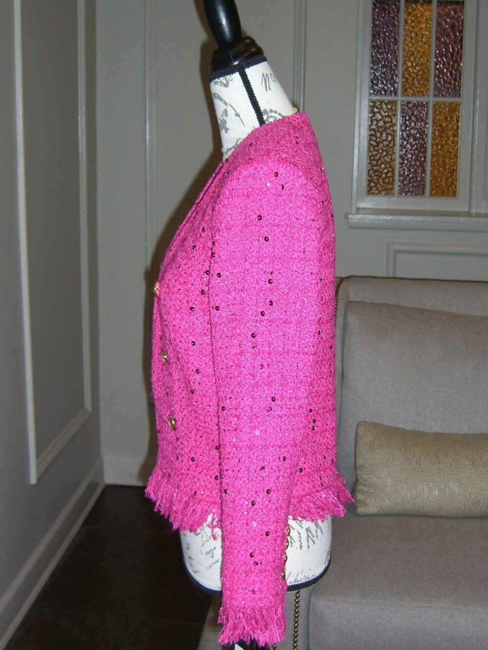 NWT ZARA FUSCHIA FRINGE TWEED JACKET 4 - Picture 5 of 8